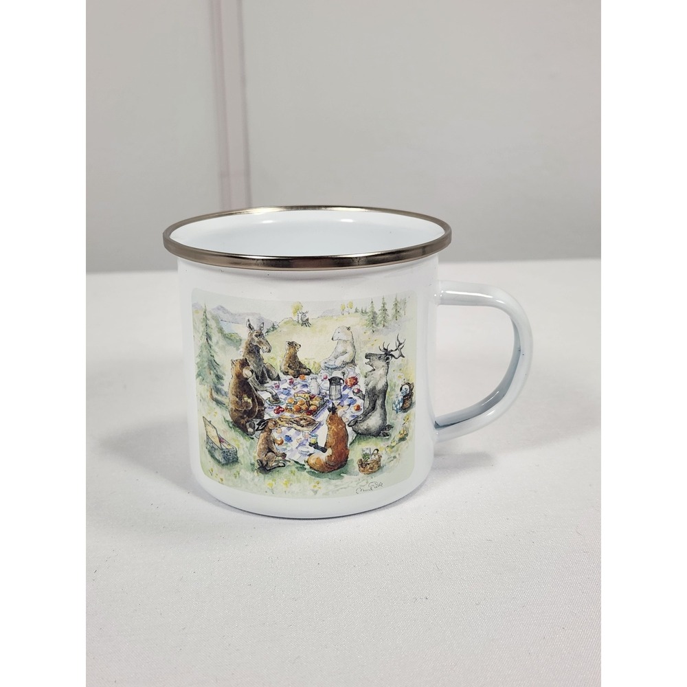 VTG Brodrene Flaaronning White Tin Cup Woodland Animals Picnic 3"‎ X 3.5"